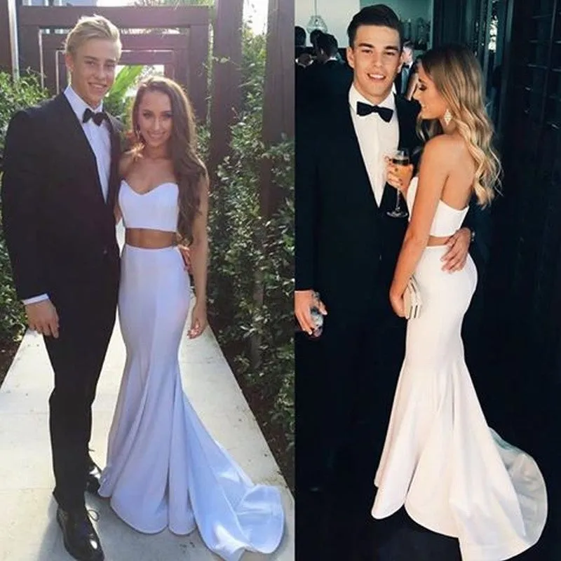 2 Pieces Sweetheart Neck Mermaid White Long Prom, White Formal, Evening