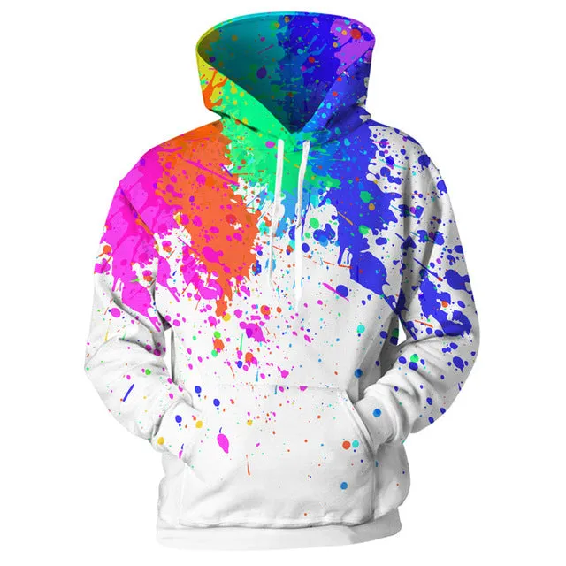 3d print harajuku Splash Paint Print Rainbow Hoodies