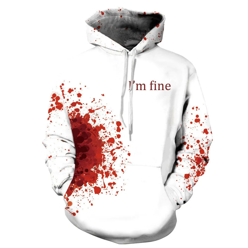 3D Print Wound Horror Blood Hoodies Sweatshirts Women Men I'M FINE Letter Hoodie Jumper Tracksuit Pullover Cosplay Women Tops