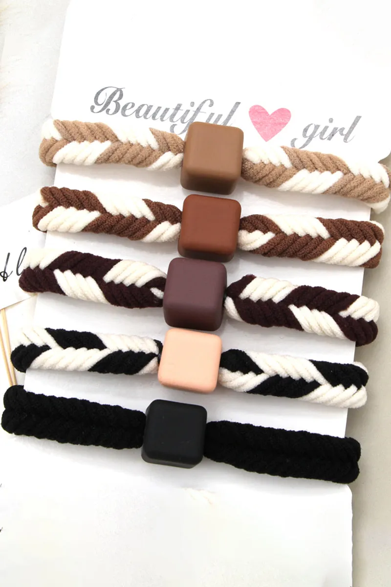 5PCS WOMEN TWO TONE BRAIDED CASUAL HAIR TIE