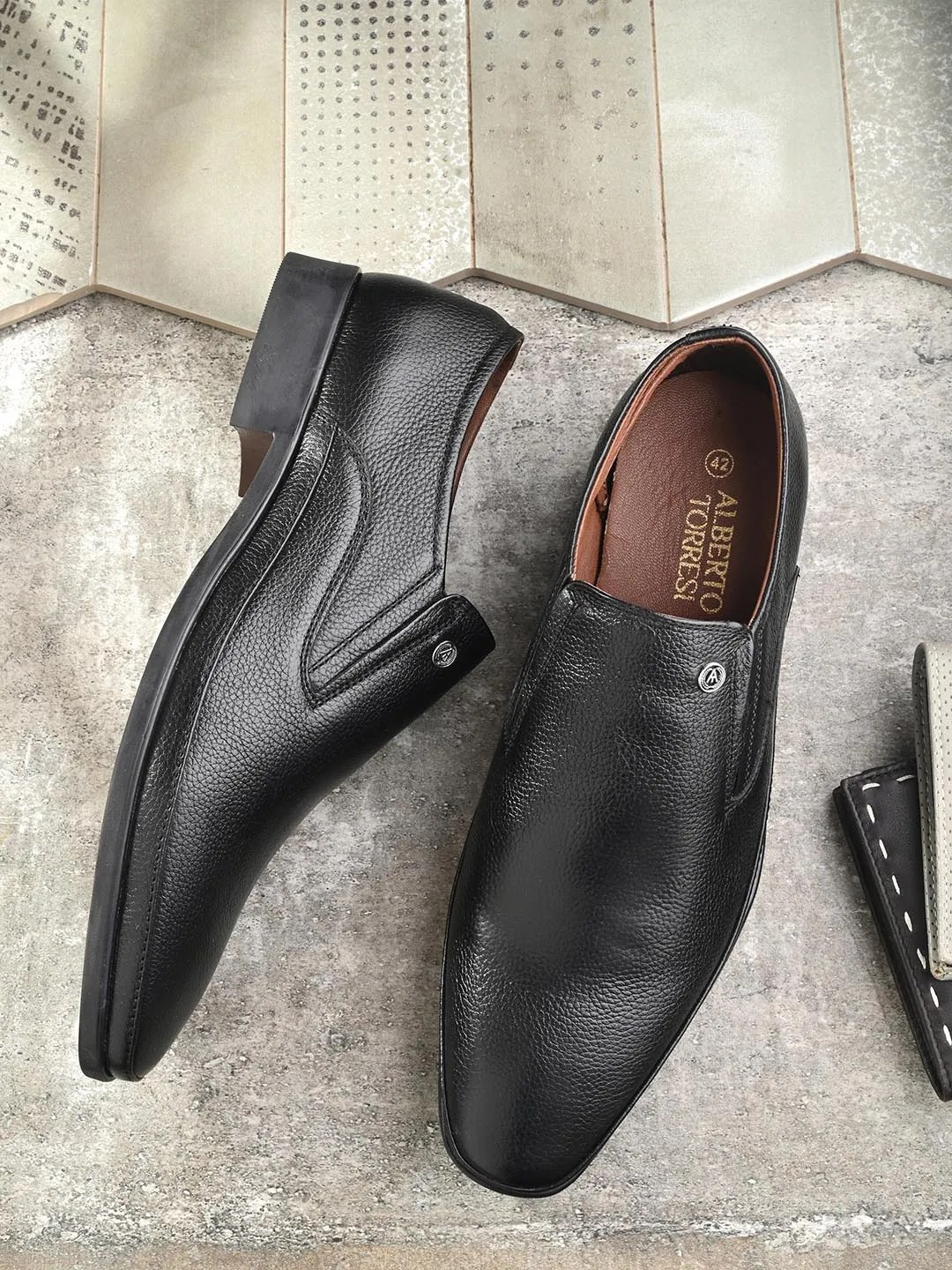 Alberto Torresi Genuine Leather Black Slipon Formal Shoes