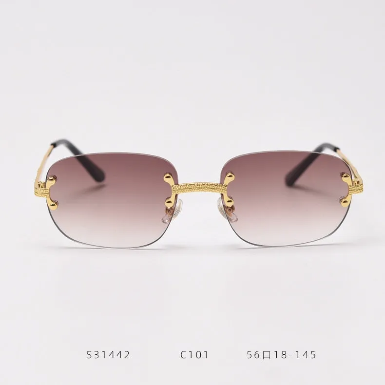 Alloy Gold Frame Luxury Shades Rimless Women's Small Sunglasses