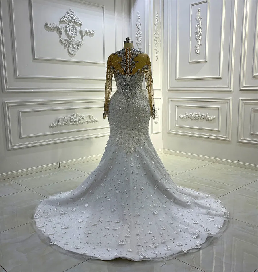 AM1257 Luxury 2 In 1 Rhinestone Crystal 3D Flowers Luxury Wedding Dress