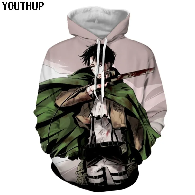 Anime Design Men's 3d Hoodies Fashion Full Printed Hooded Pullovers Male Cool Attack On Titan 3D Sweatshirt Hoodies