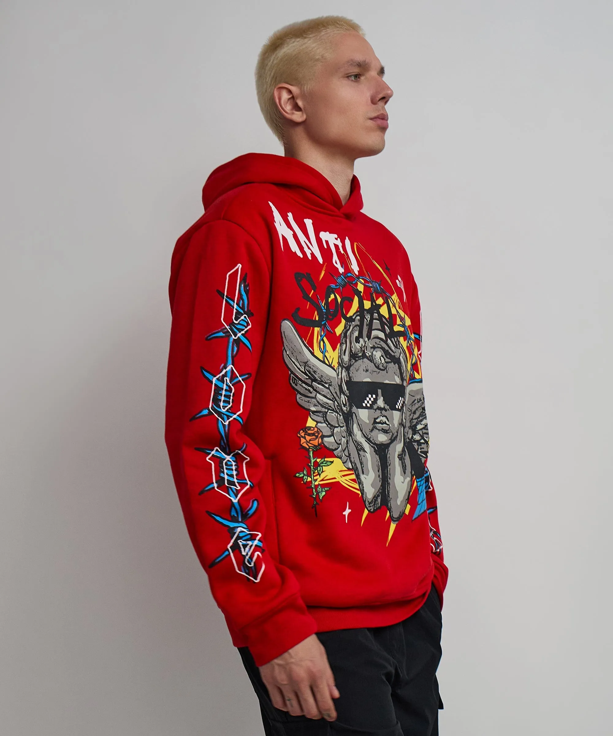 Anti Social Cherub Graphic Print Hoodie - Red