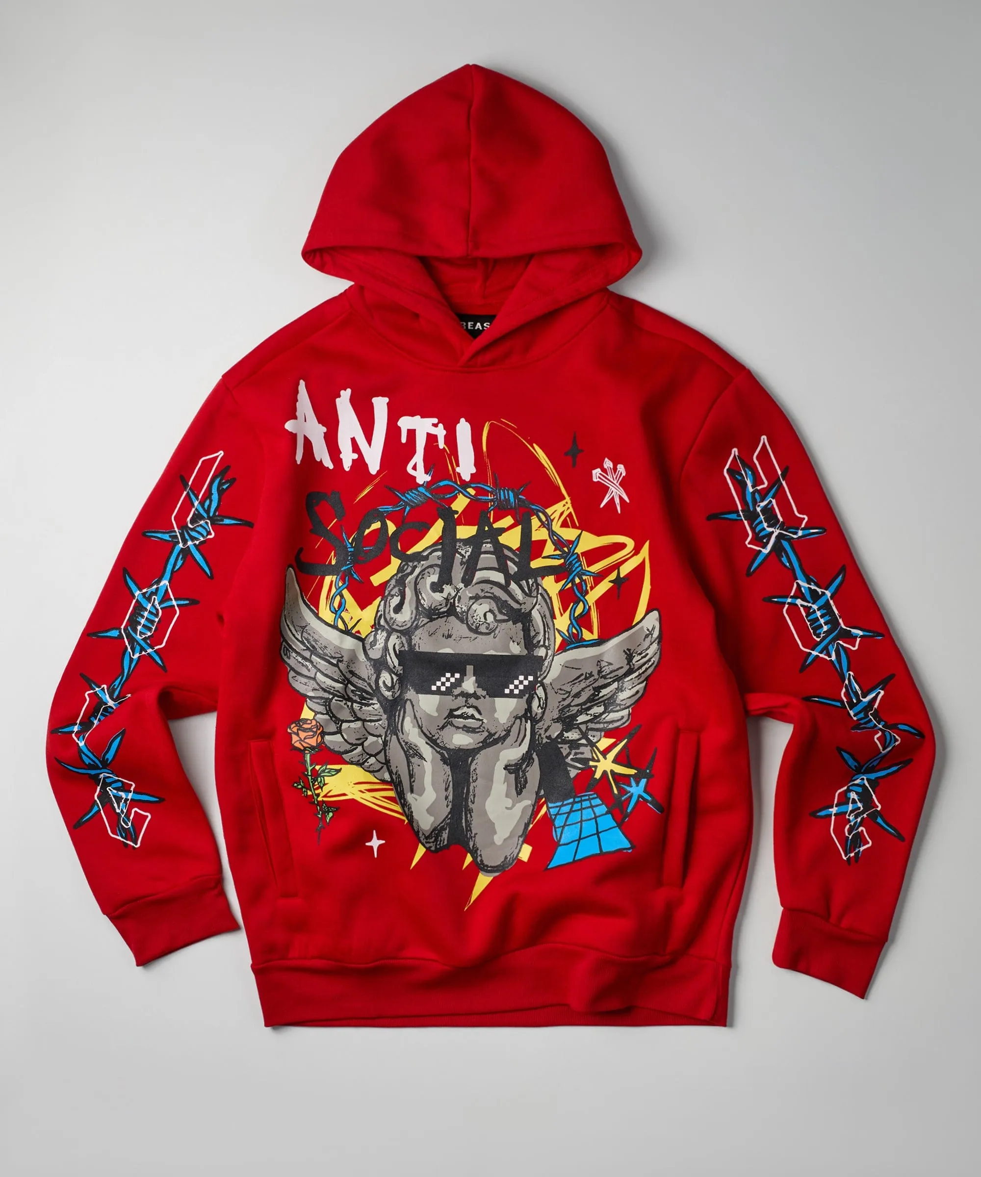 Anti Social Cherub Graphic Print Hoodie - Red