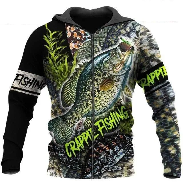 Autumn Casual Unisex Crappie Fishing 3D Printed Streetwear Sweatshirt Hoodies