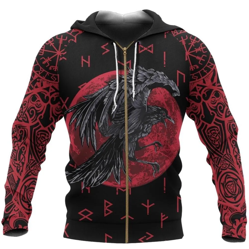 Autumn Casual Unisex Raven of Odin 3D Printed Streetwear Pullover Hoodies