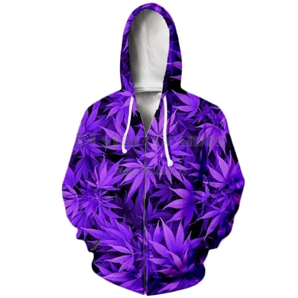 Autumn Fashion Unisex Purple Weed 3D Full Printed Sweatshirt Hoodies