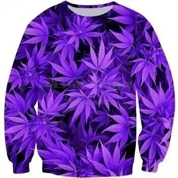 Autumn Fashion Unisex Purple Weed 3D Full Printed Sweatshirt Hoodies