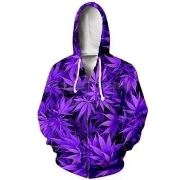 Autumn Fashion Unisex Purple Weed 3D Full Printed Sweatshirt Hoodies