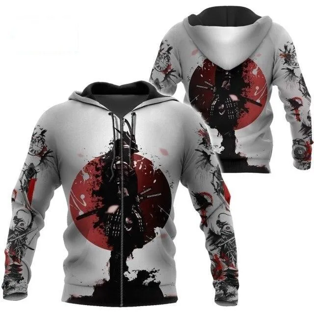 Autumn Unisex Samurai Armor 3D All Over Printed Zipper Sweatshirt Hoodies