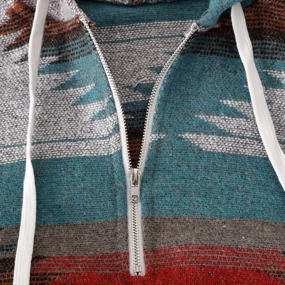 Aztec Southwest Pattern Hooded Sweatshirt Oversized Color Block Hoodies