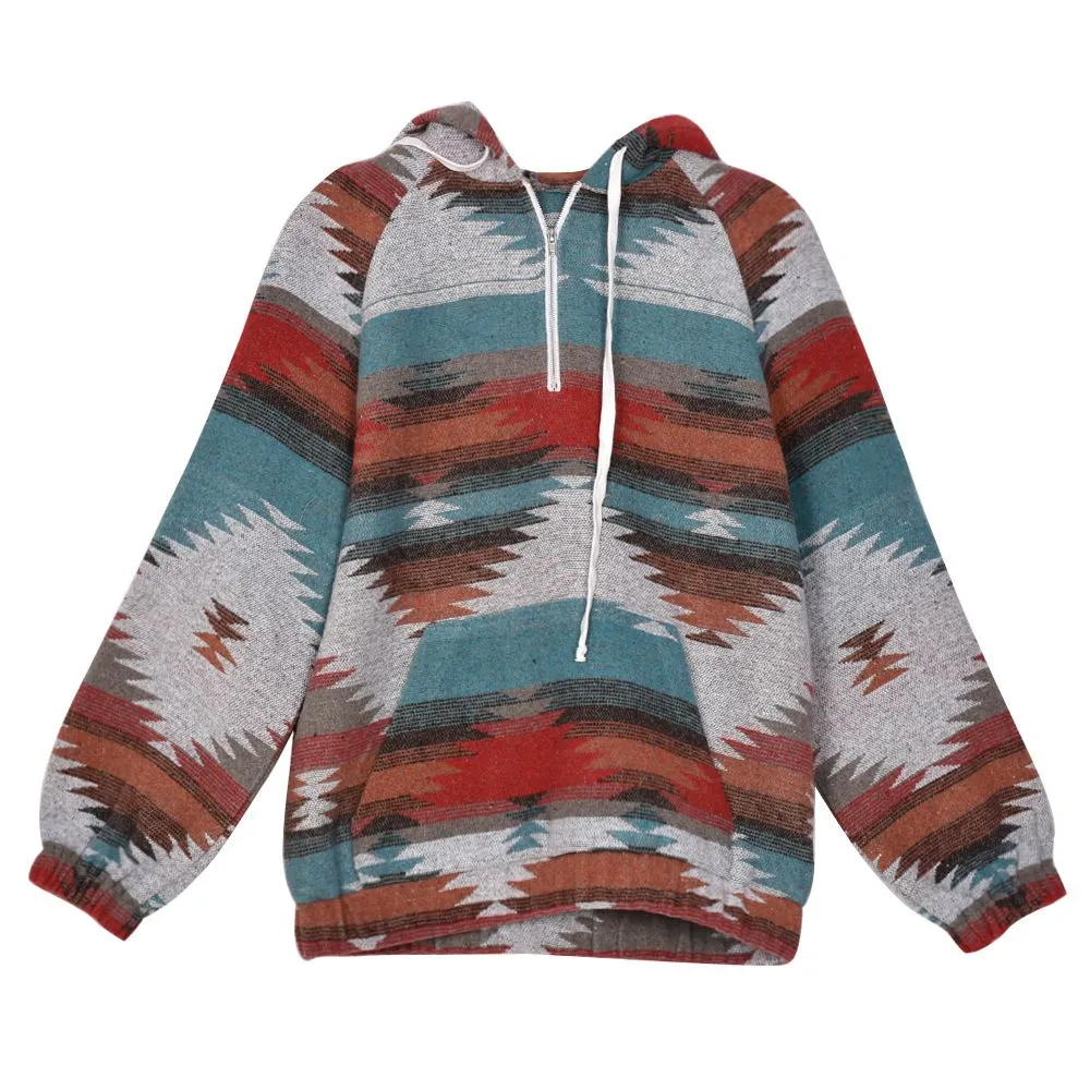 Aztec Southwest Pattern Hooded Sweatshirt Oversized Color Block Hoodies