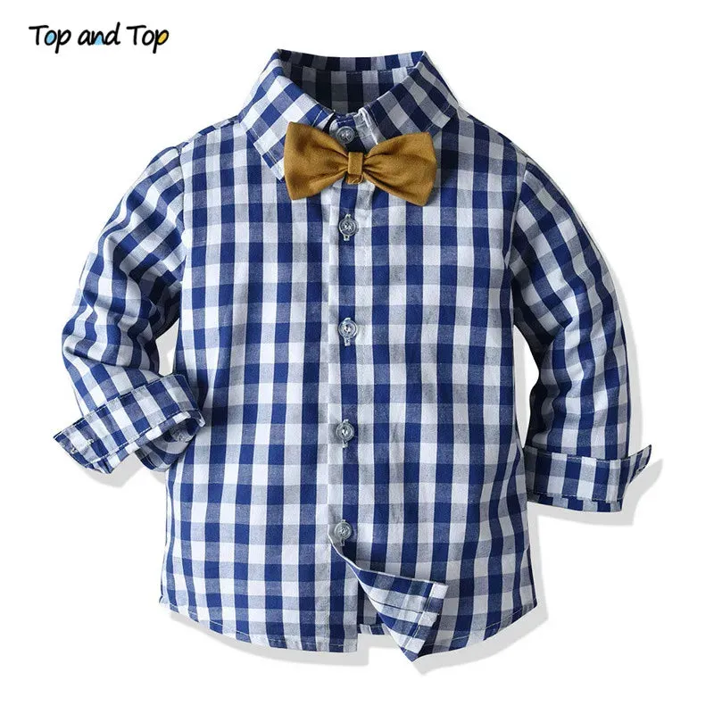 Baby Boy Grey White Bowtie Plaid Top Suspender Formal Set