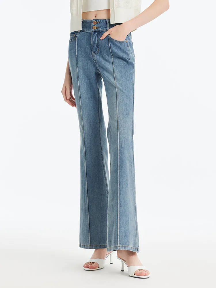 Back-Slit Denim Flared Women Jeans