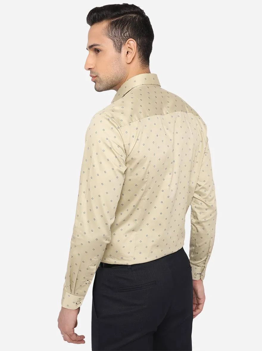 Beige & Blue Printed Slim Fit Formal Shirt | Greenfibre