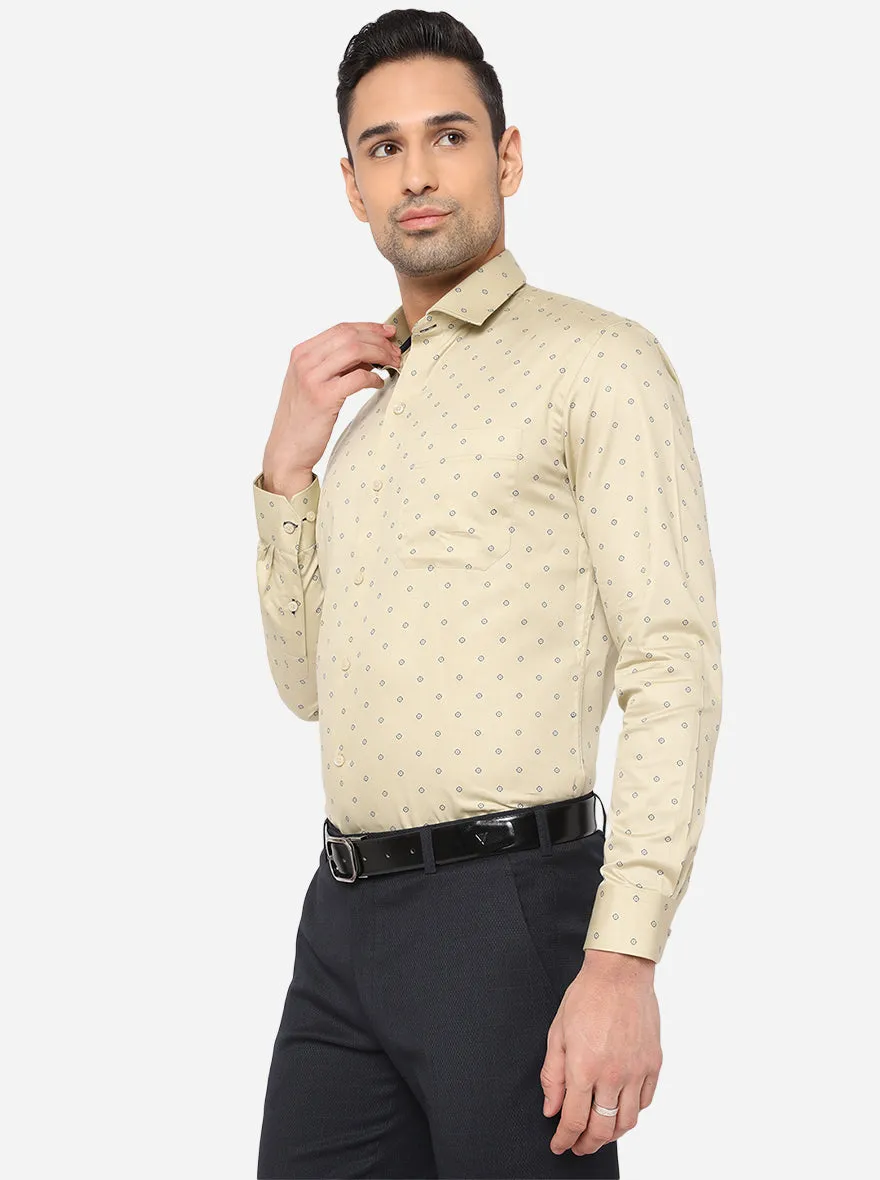 Beige & Blue Printed Slim Fit Formal Shirt | Greenfibre