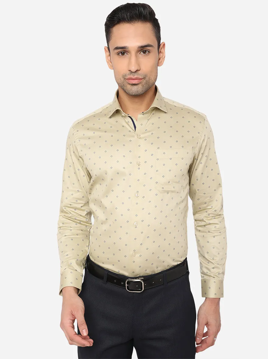 Beige & Blue Printed Slim Fit Formal Shirt | Greenfibre