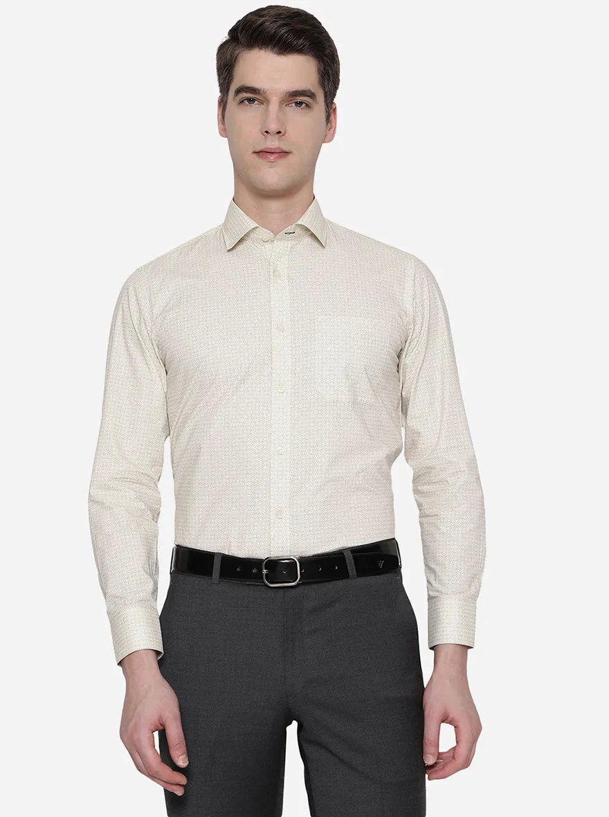 Beige Printed Slim Fit Formal Shirt | Greenfibre