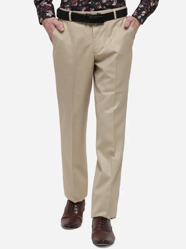 Beige Solid Classic Fit Formal Trouser | Greenfibre