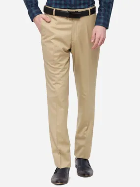 Beige Solid Classic Fit Formal Trouser | JadeBlue