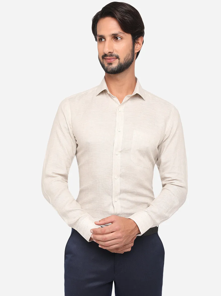 Beige Solid Regular Fit Formal Shirt | JadeBlue