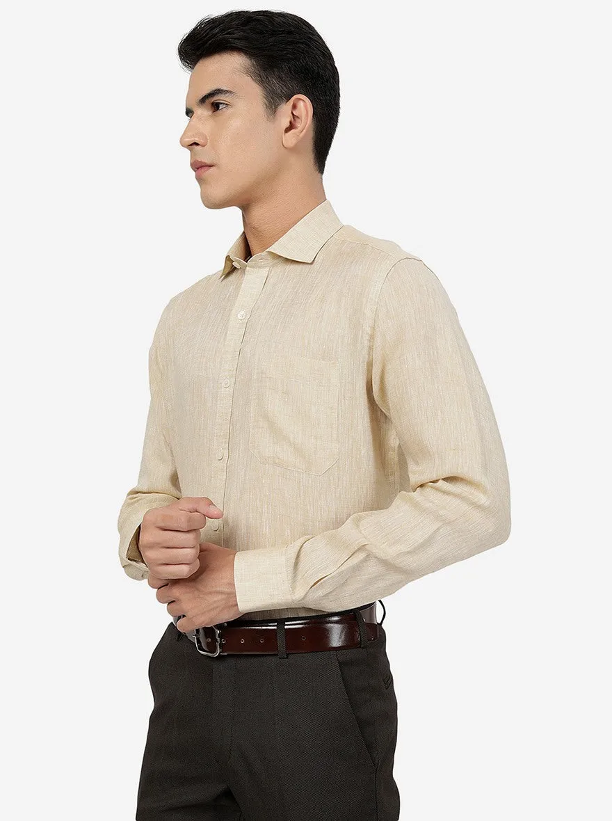 Beige Solid Regular Fit Formal Shirt | JadeBlue