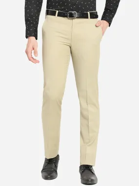 Beige Solid Slim Fit Formal Trouser | Metal