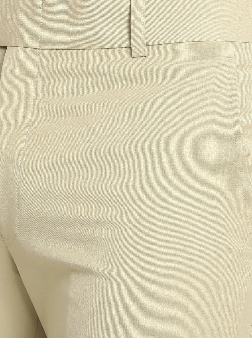 Beige Solid Slim Fit Formal Trouser | Metal