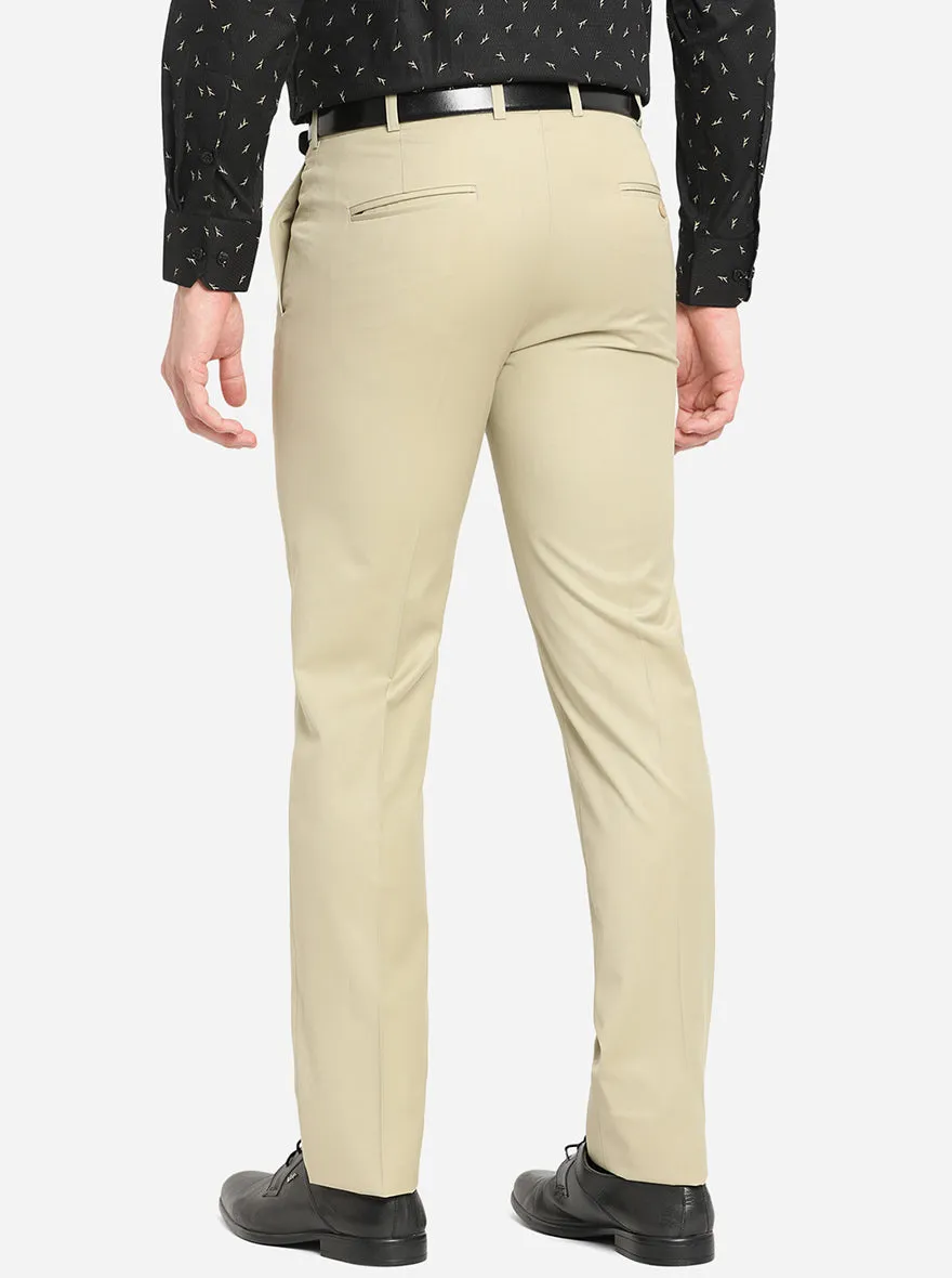 Beige Solid Slim Fit Formal Trouser | Metal