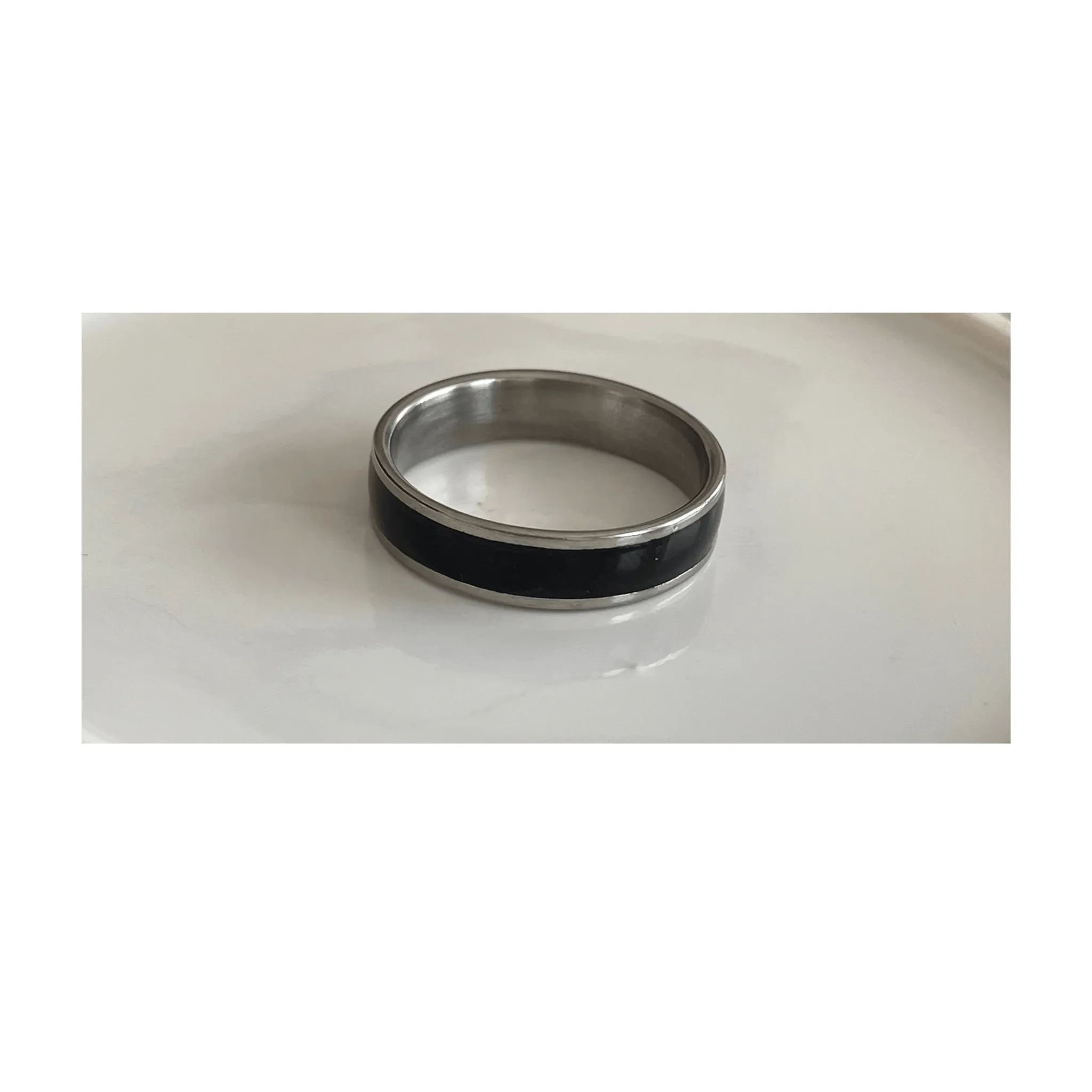 Stylish Black Silver Mens Band Ring - Modern and Durable Design