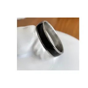 Stylish Black Silver Mens Band Ring - Modern and Durable Design