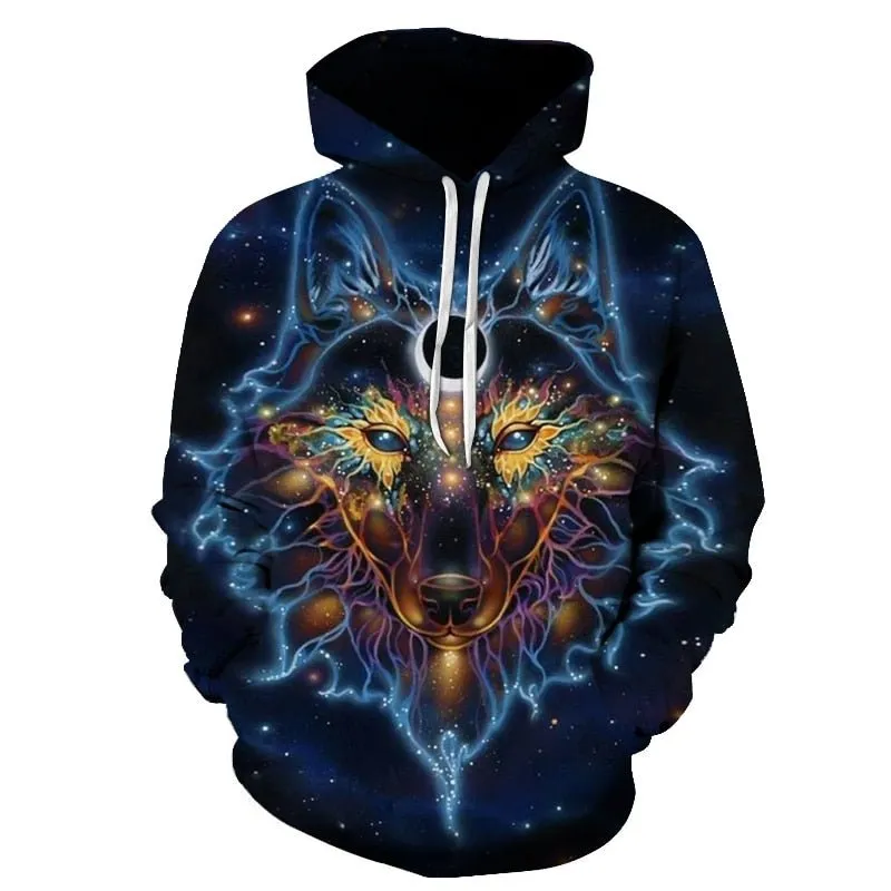 Blue rose Wolf Hoodies Men 3D Sweatshirts Harajuku Hoody Quality Pullover Streatwear Tracksuits hip hop tops