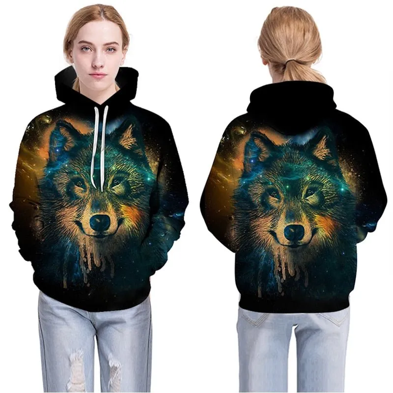 Blue rose Wolf Hoodies Men 3D Sweatshirts Harajuku Hoody Quality Pullover Streatwear Tracksuits hip hop tops