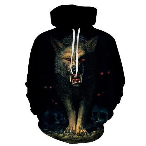 Blue rose Wolf Hoodies Men 3D Sweatshirts Harajuku Hoody Quality Pullover Streatwear Tracksuits hip hop tops