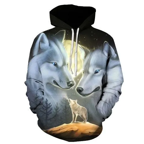 Blue rose Wolf Hoodies Men 3D Sweatshirts Harajuku Hoody Quality Pullover Streatwear Tracksuits hip hop tops