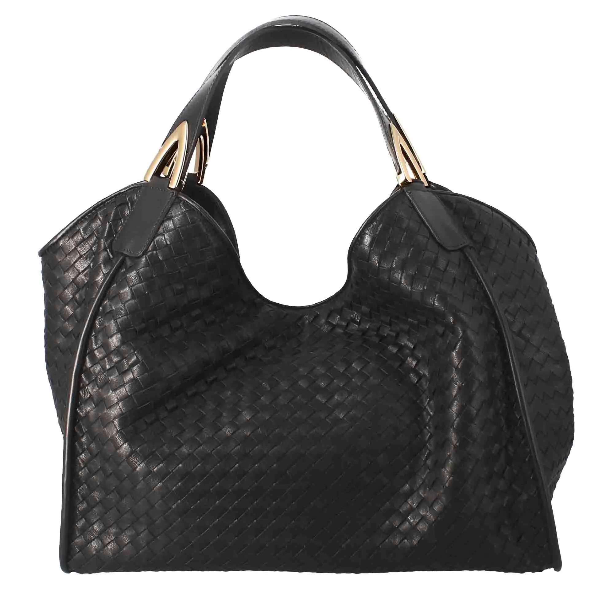 Borsa a mano da donna artigianale in pelle intrecciata colore nero