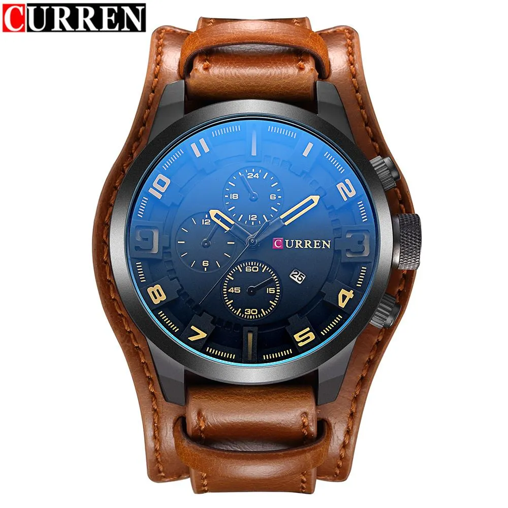 Brand Luxury Mens Wristwatch Leather Military Waterproof