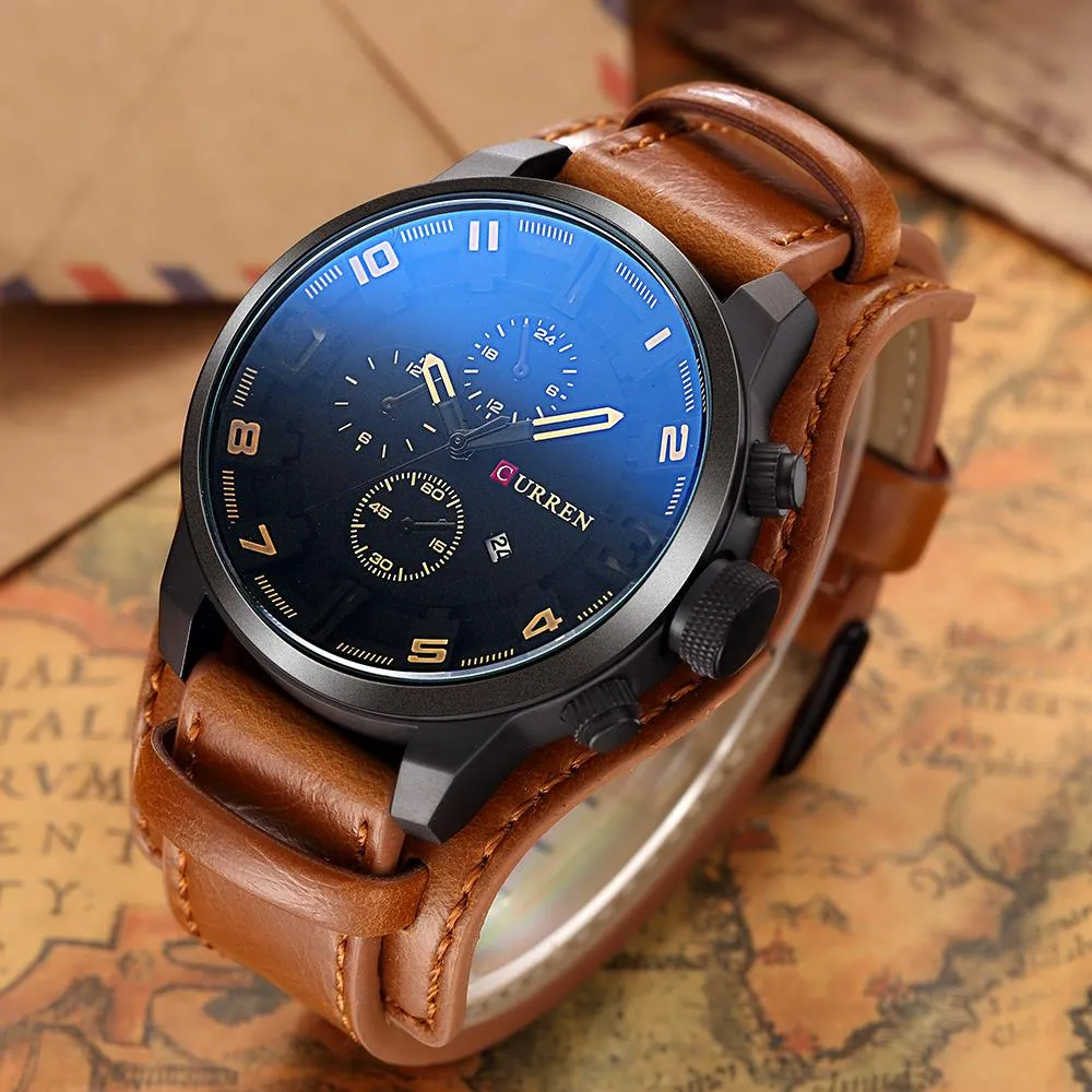 Brand Luxury Mens Wristwatch Leather Military Waterproof