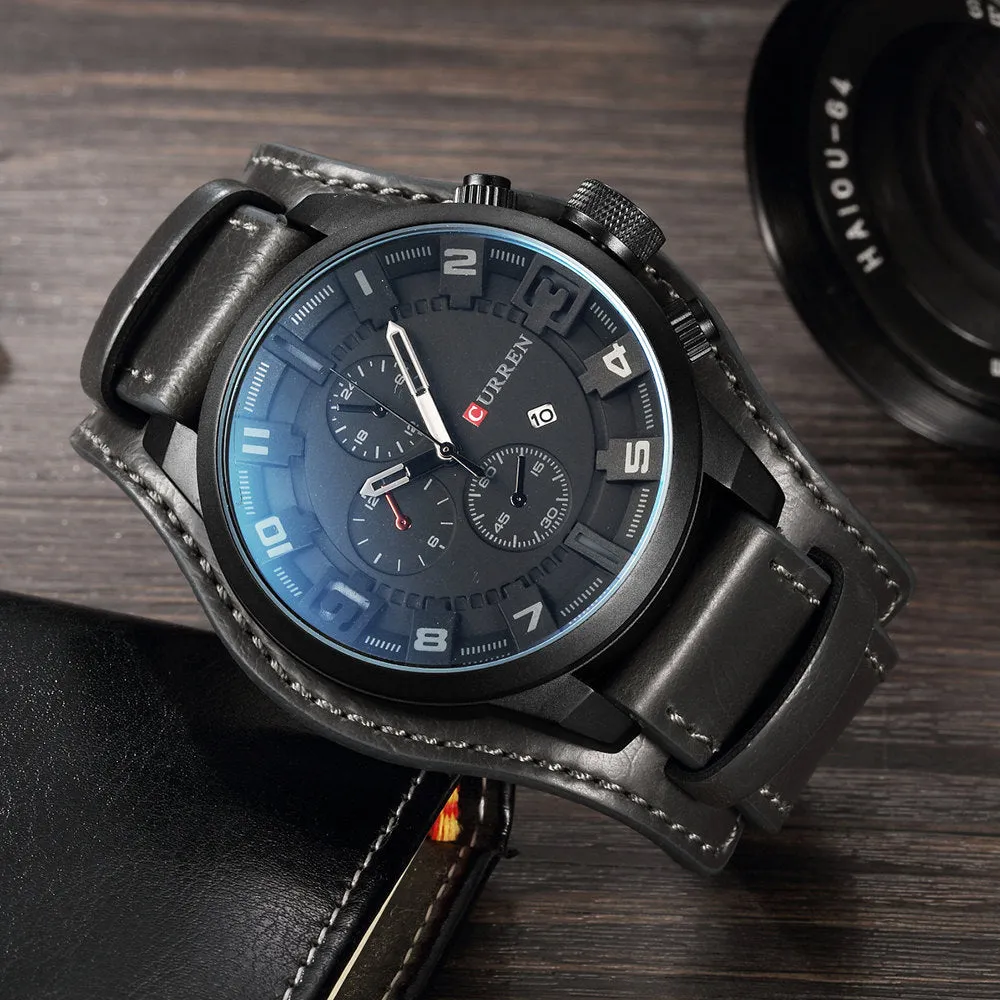 Brand Luxury Mens Wristwatch Leather Military Waterproof