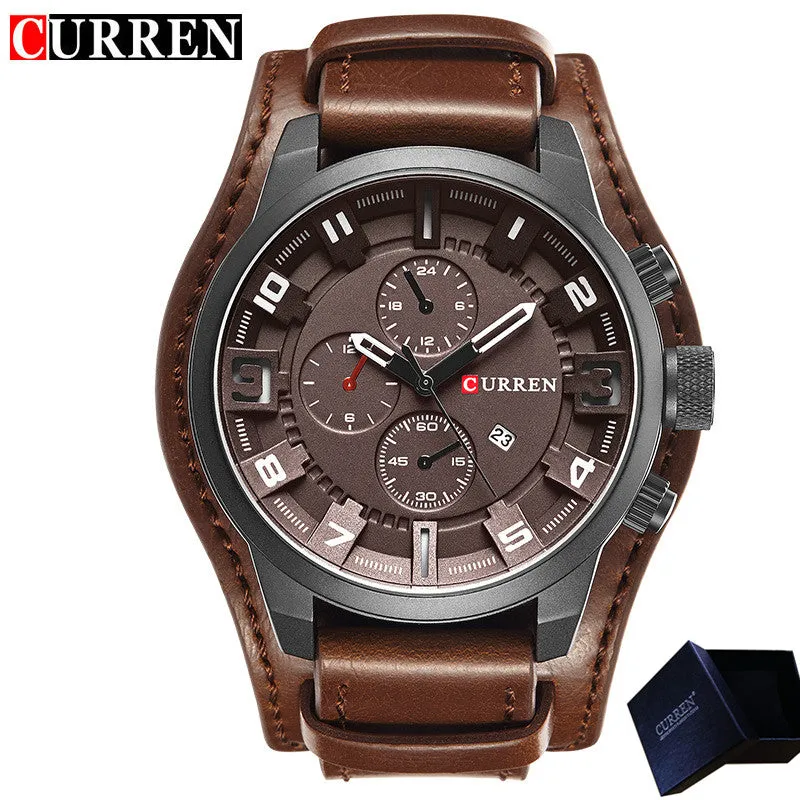 Brand Luxury Mens Wristwatch Leather Military Waterproof