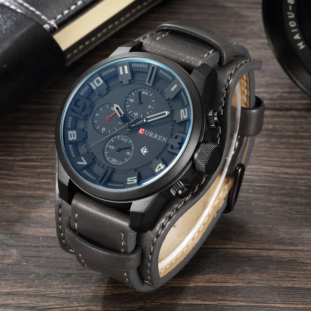 Brand Luxury Mens Wristwatch Leather Military Waterproof