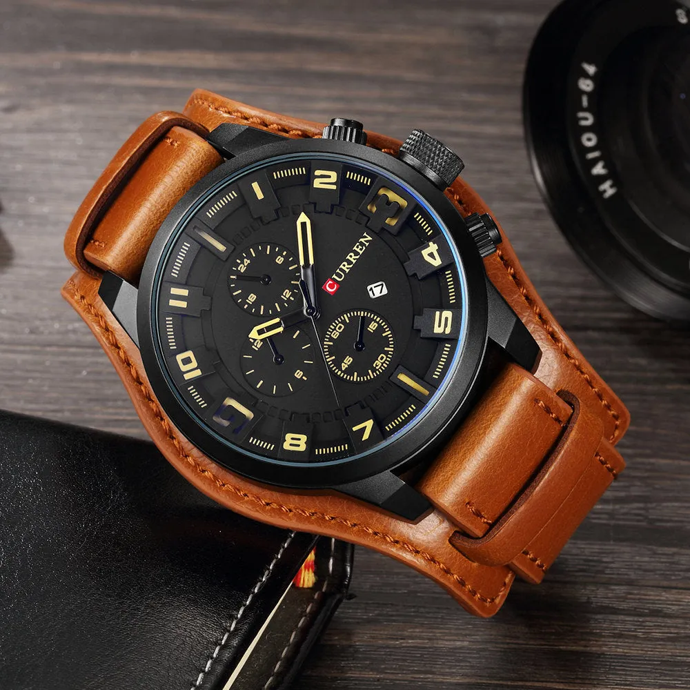 Brand Luxury Mens Wristwatch Leather Military Waterproof