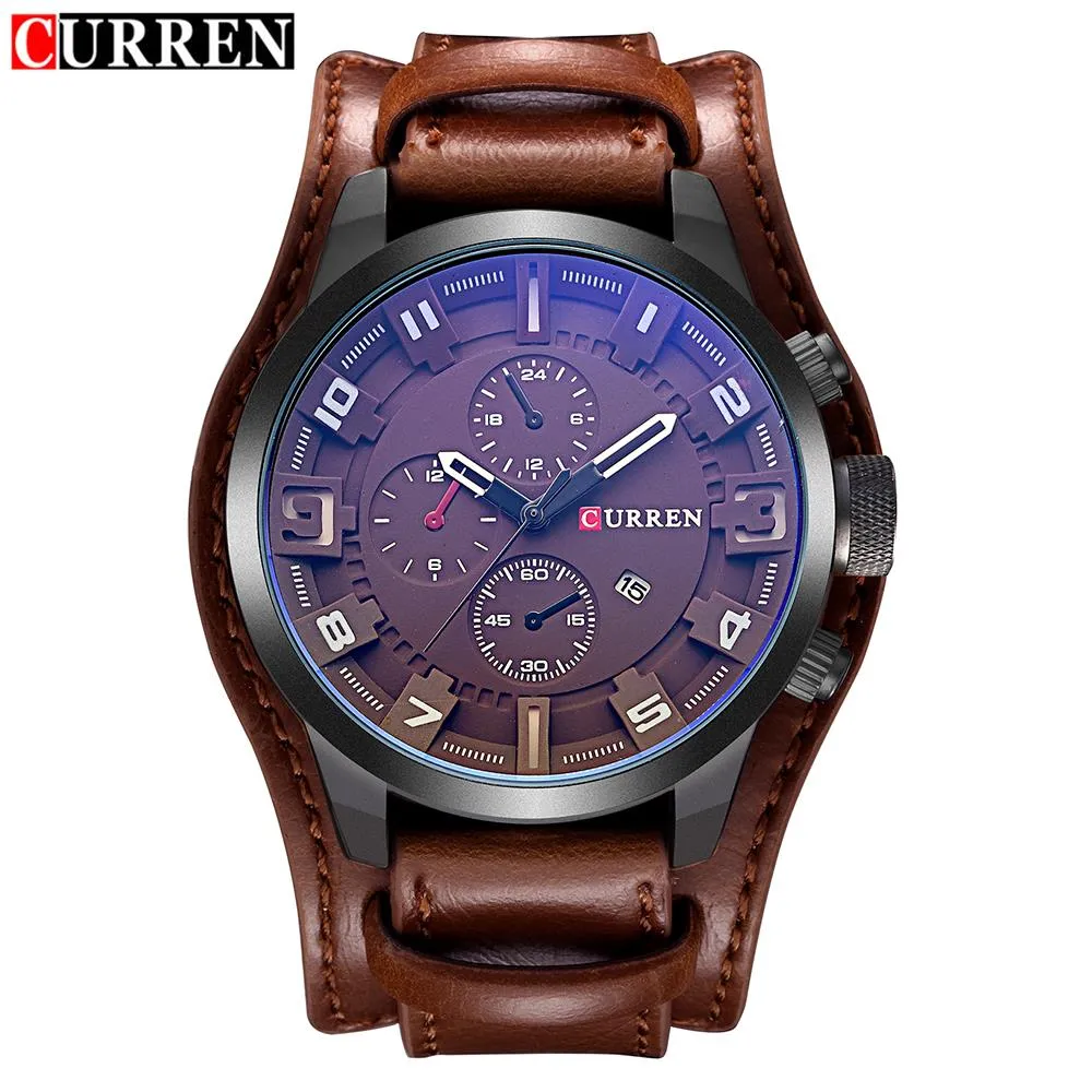 Brand Luxury Mens Wristwatch Leather Military Waterproof