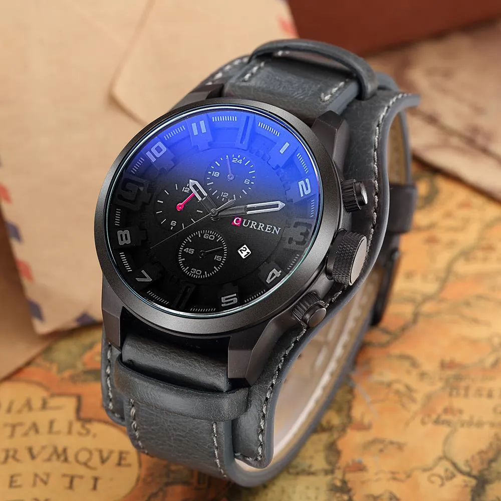 Brand Luxury Mens Wristwatch Leather Military Waterproof