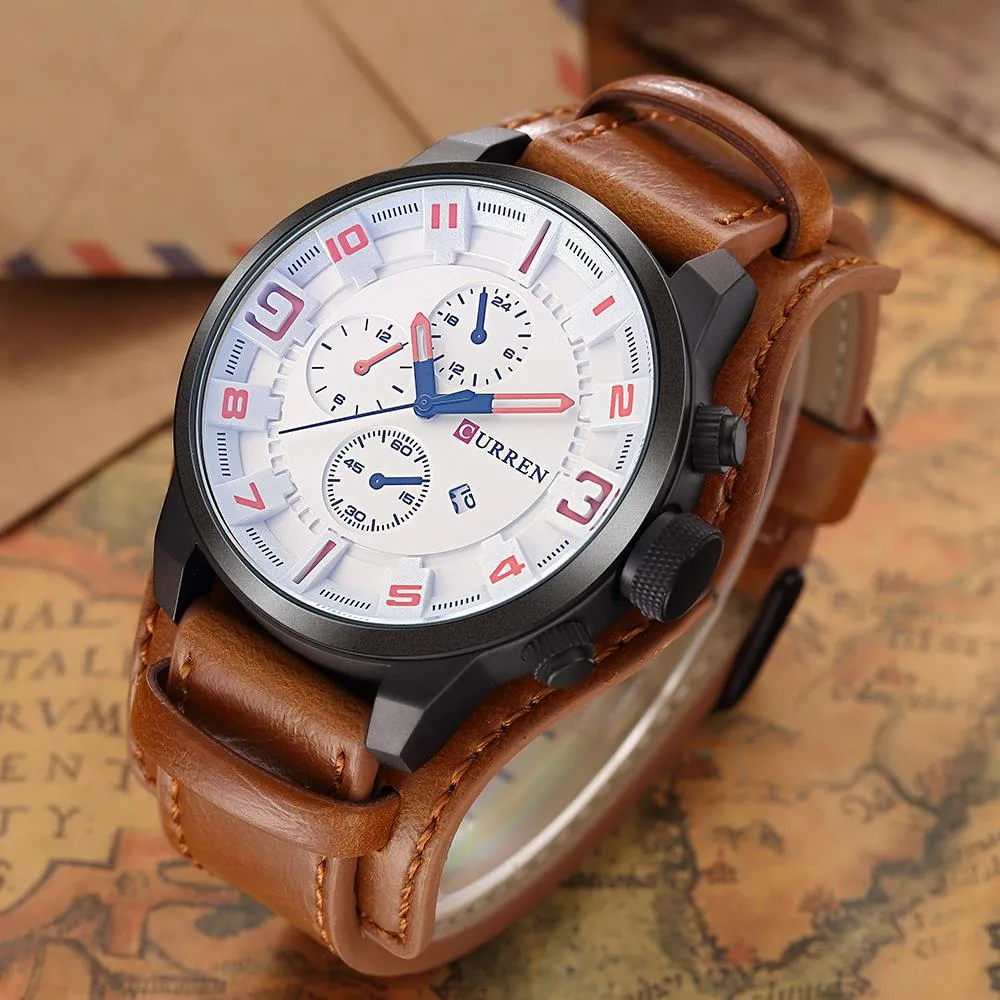 Brand Luxury Mens Wristwatch Leather Military Waterproof