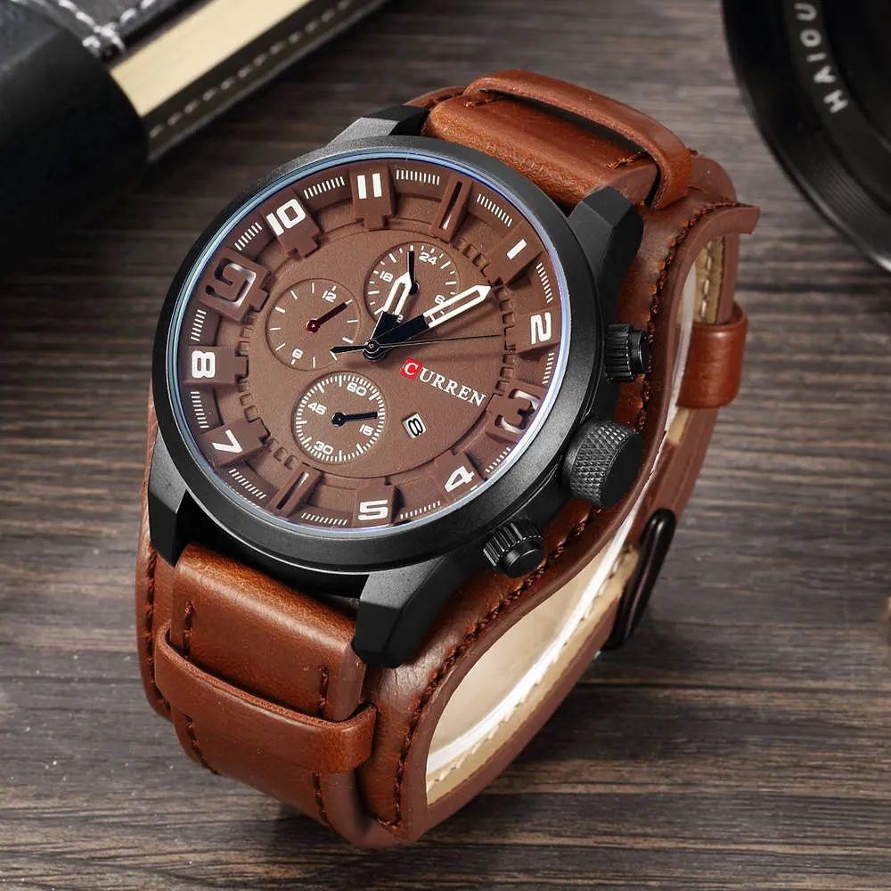 Brand Luxury Mens Wristwatch Leather Military Waterproof