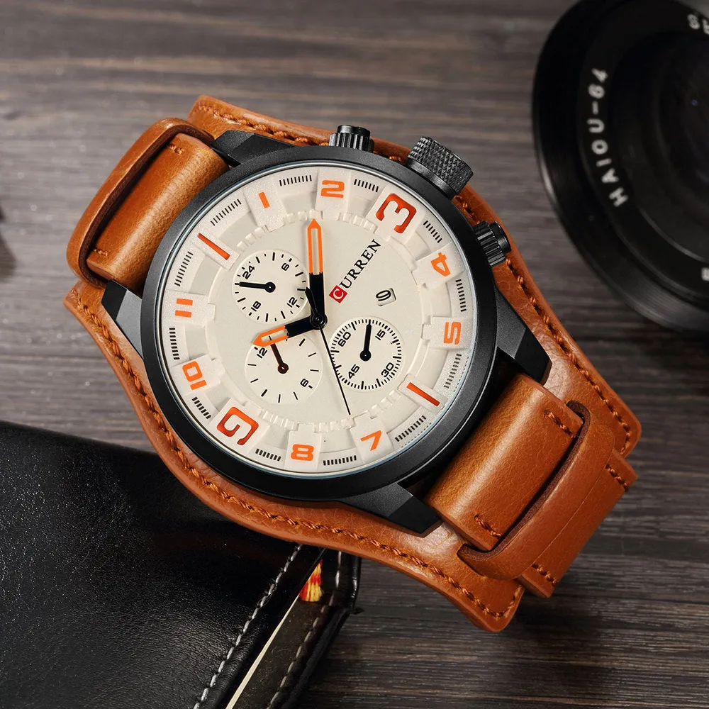 Brand Luxury Mens Wristwatch Leather Military Waterproof