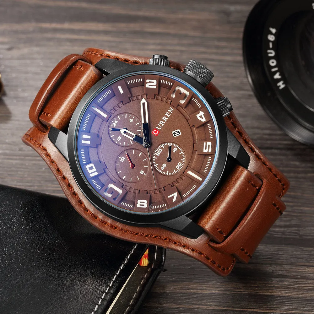 Brand Luxury Mens Wristwatch Leather Military Waterproof